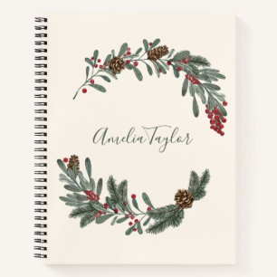 Kerstbloemstuk met gepersonaliseerde naam in scrip notitieboek