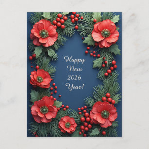 Kerstbloemstuk met Poinsettia's Briefkaart