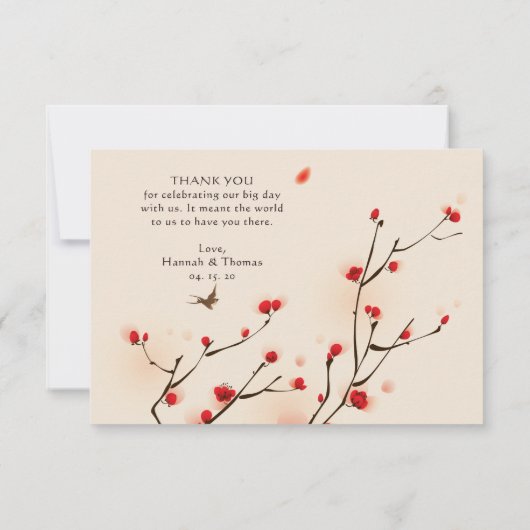 Kerstbloesem Aquarel Trouw Dankkaart Kaart (Achterkant)