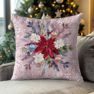 Kerstbloesem Roze Poinsettia Boeket Kussen