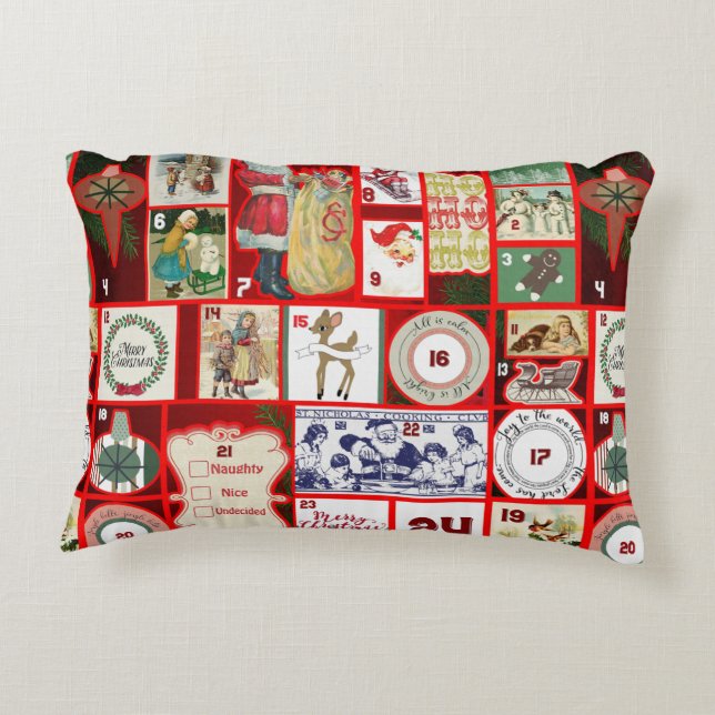 Kerstblok Advent Illustratie Vierkante Kunst Accent Kussen (Achterkant)