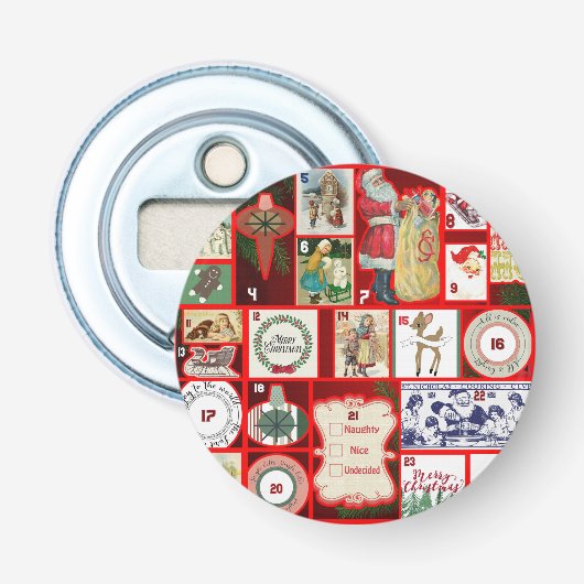 Kerstblok Advent Illustratie Vierkante Kunst Button Flesopener (Voorkant)