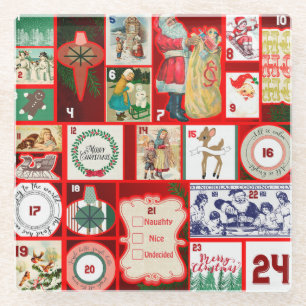 Kerstblok Advent Illustratie Vierkante Kunst Glazen Onderzetter