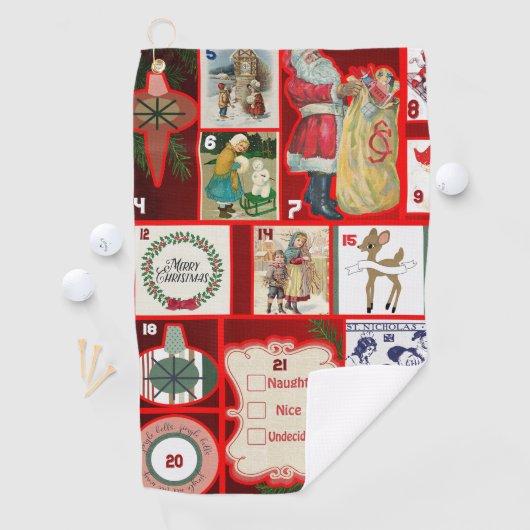 Kerstblok Advent Illustratie Vierkante Kunst Golfhanddoek (Insitu)