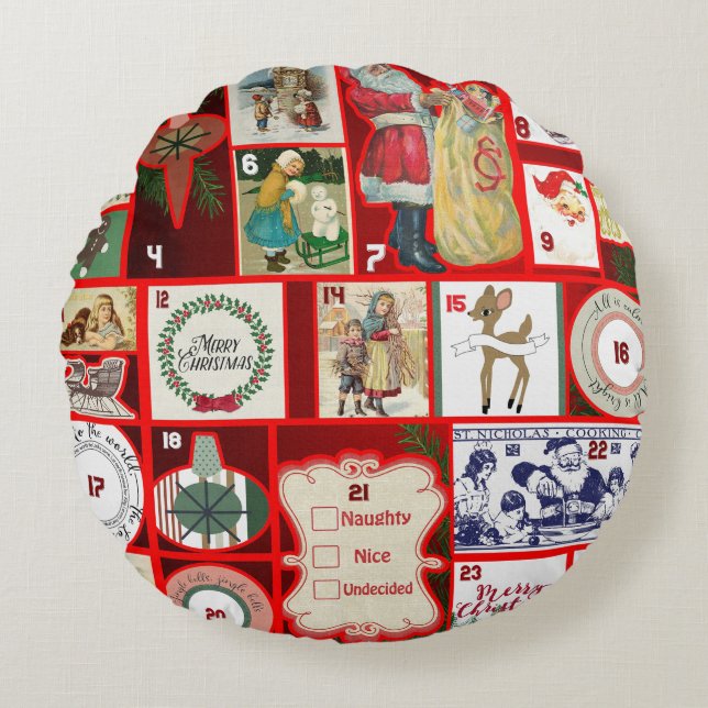 Kerstblok Advent Illustratie Vierkante Kunst Rond Kussen (Voorkant)