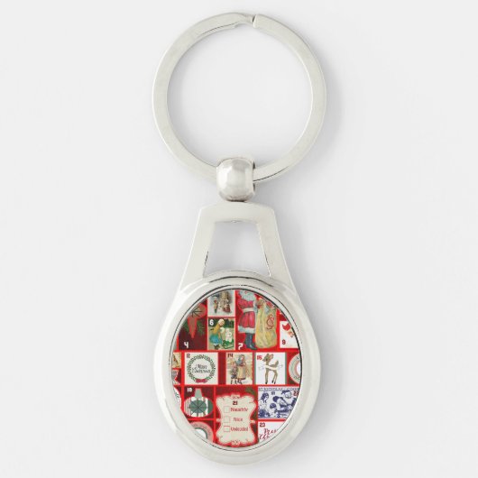 Kerstblok Advent Illustratie Vierkante Kunst Sleutelhanger (Voorkant)