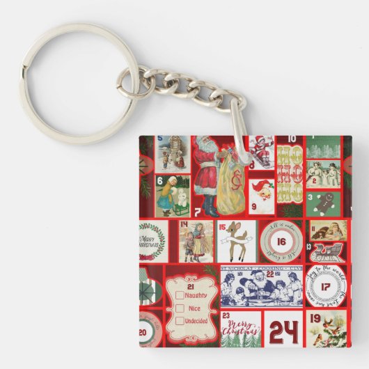 Kerstblok Advent Illustratie Vierkante Kunst Sleutelhanger (Voorkant)
