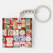 Kerstblok Advent Illustratie Vierkante Kunst Sleutelhanger (Achterkant)