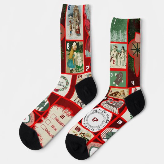Kerstblok Advent Illustratie Vierkante Kunst Sokken (Links)