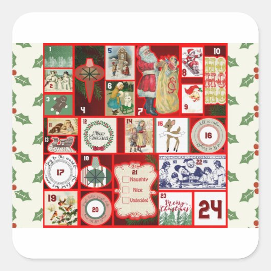 Kerstblok Advent Illustratie Vierkante Kunst Sticker (Voorkant)