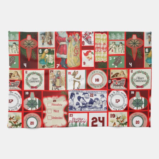 Kerstblok Advent Illustratie Vierkante Kunst Theedoek (Horizontaal)
