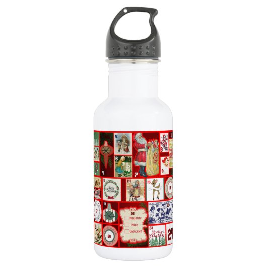 Kerstblok Advent Illustratie Vierkante Kunst Waterfles (Voorkant)