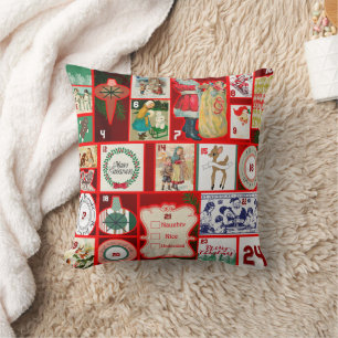Kerstblok Adventkalender Raster Kunst Vintage Kussen