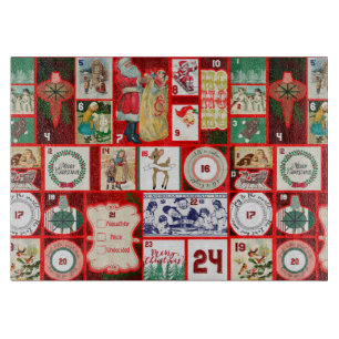 Kerstblok Adventkalender Raster Kunst Vintage Snijplank