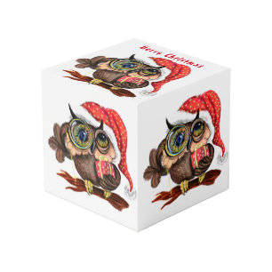 Kerstblok Cadeau Baby Uil met Gifta Kubus