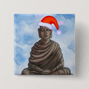 Kerstboeddha! Vierkante Button 5,1 Cm