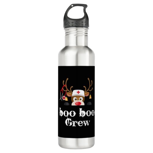 Kerstboek boo crew Rendier Verpleegster Waterfles (Voorkant)