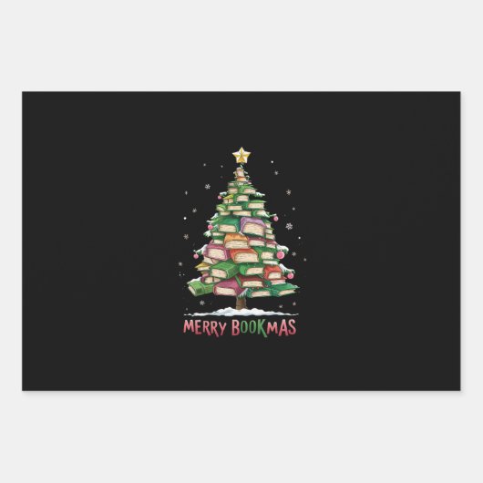 Kerstboek Liefhebber Boom Bibliothecaris Merry Boo Inpakpapier Vel (Voorkant)