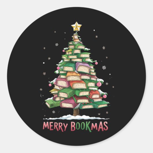 Kerstboek Liefhebber Boom Bibliothecaris Merry Boo Ronde Sticker (Voorkant)