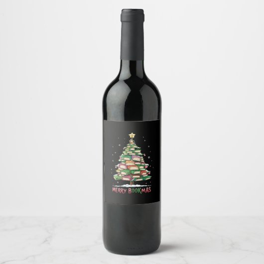 Kerstboek Liefhebber Boom Bibliothecaris Merry Boo Wijn Etiket (Voorkant)