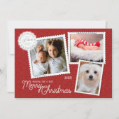 Kerstboek rood en groen | 8 Foto-collage Feestdagenkaart (Voorkant)