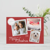 Kerstboek rood en groen | 8 Foto-collage Feestdagenkaart (Staand voorkant)
