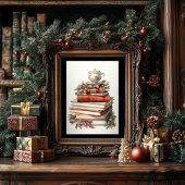 Kerstboek Stack Waterverf Art Style Poster