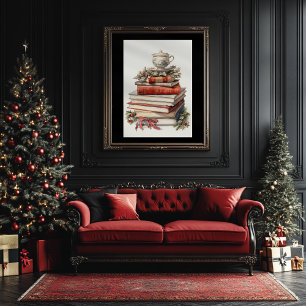Kerstboek Stack Waterverf Art Style Poster