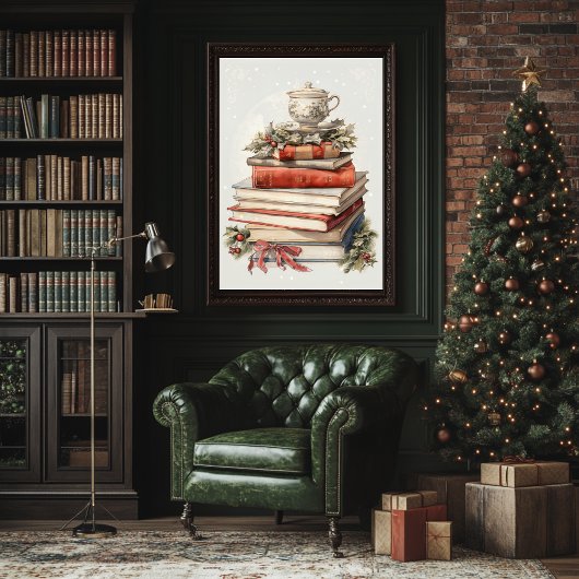 Kerstboek Stack Waterverf Art Style Poster