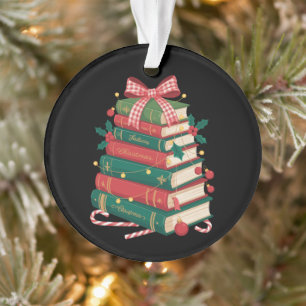 Kerstboek Stapel Hulst Boog Lint Lezen Xmas Ornament
