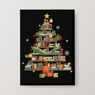 Kerstboeken Boom Boekliefhebber Leraren Boekenwurm Button
