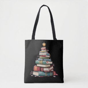 Kerstboeken Boom Boekliefhebber Leraren Boekenwurm Tote Bag