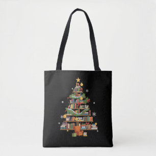 Kerstboeken Boom Boekliefhebber Leraren Boekenwurm Tote Bag
