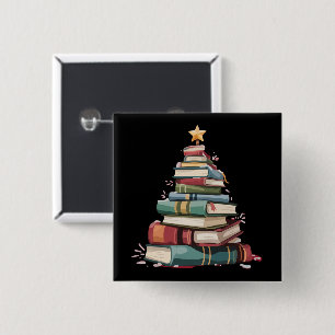 Kerstboeken Boom Boekliefhebber Leraren Boekenwurm Vierkante Button 5,1 Cm