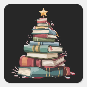 Kerstboeken Boom Boekliefhebber Leraren Boekenwurm Vierkante Sticker