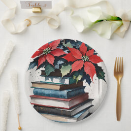 Kerstboeken en Poinsettia's Papieren Bordje