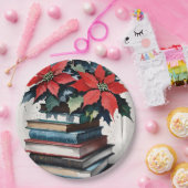 Kerstboeken en Poinsettia's Papieren Bordje (Feest)