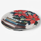 Kerstboeken en Poinsettia's Papieren Bordje (Gekanteld)