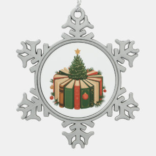Kerstboeken Kerstboom Boekenliefhebber Xmas Boeken Tin Sneeuwvlok Ornament