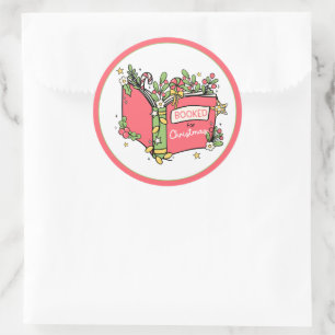 Kerstboeken lezen ronde sticker