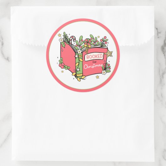 Kerstboeken lezen ronde sticker (Tas)