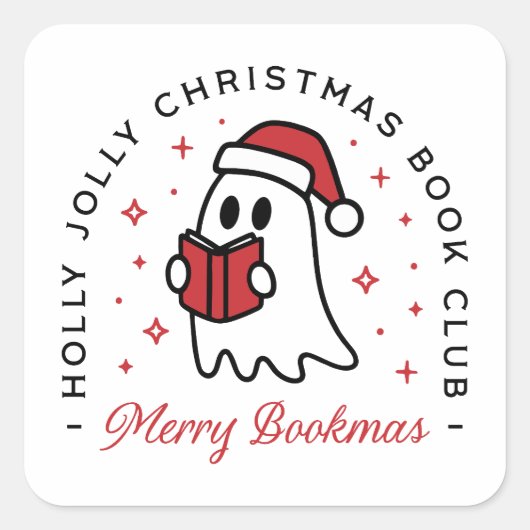 Kerstboekenclub Holly Jolly Reader Vierkante Sticker (Voorkant)
