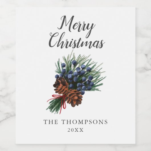 Kerstboeket dennenappel wijn etiket (Enkel label)