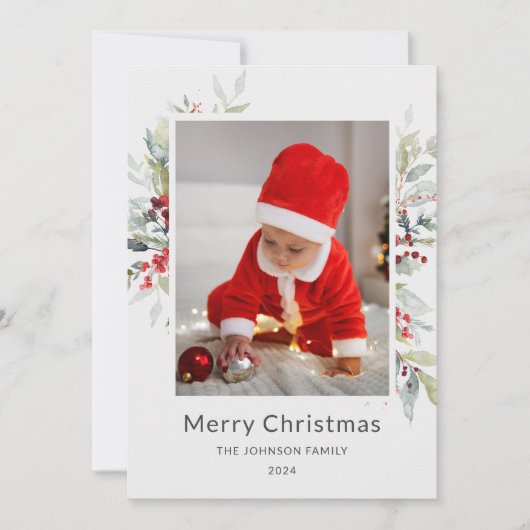 Kerstboeket van rode bessen Jaarlijkse update Feestdagenkaart (Voorkant)