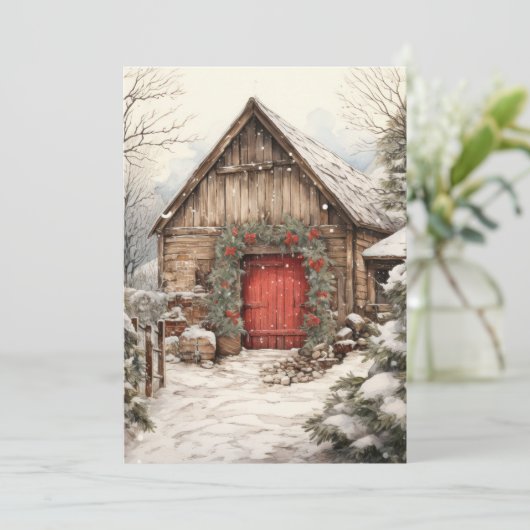 Kerstboerderij met paardenstallen Platte Kaart (Staand voorkant)