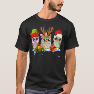 Kerstboerderijdieren Uil Kerstmannenhoed Familie P T-shirt