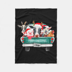 Kerstboerderijdieren vrachtwagen kerstmuts familie fleece deken