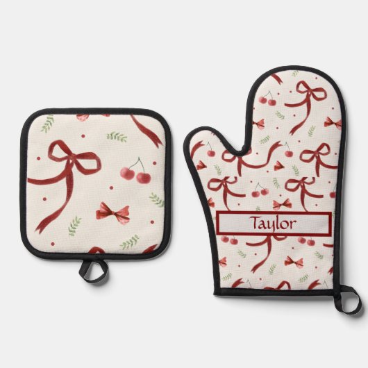 Kerstbogen All-Over Print Schort, Medium Ovenwant & Pannenlap Set (Voorkant)