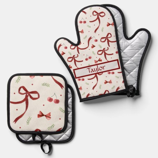 Kerstbogen All-Over Print Schort, Medium Ovenwant & Pannenlap Set (Voorkant / Achterkant)