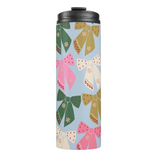 Kerstbogen Coquette Blauw Thermosbeker (Voorkant)